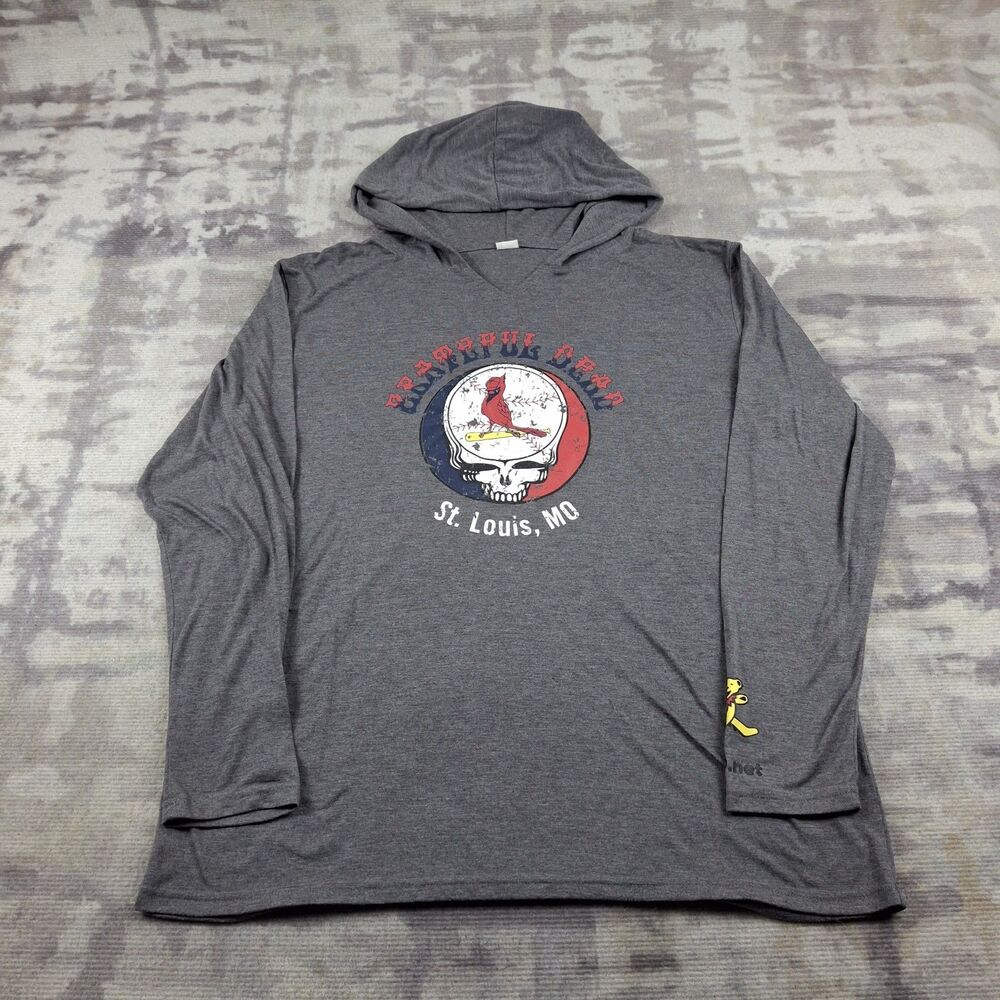 St Louis Cardinals Grateful Dead Hoodie Shirt Mens Large L Gray SGA Pullover MLB